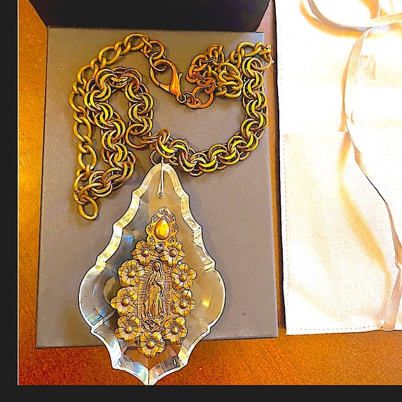 Artisan Handcrafted Vintage Leaded Crystal Drop Pendant Antique Gold Rosary - Picture 2 of 5